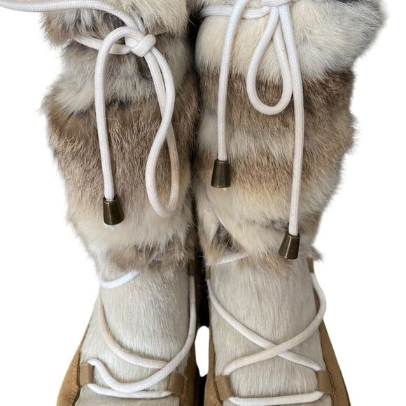 Oscar Sport Apre-Ski Fur Rabbit Goat Winter Boats 37 fits US 6-6.5 Cream Brown - Picture 6 of 12